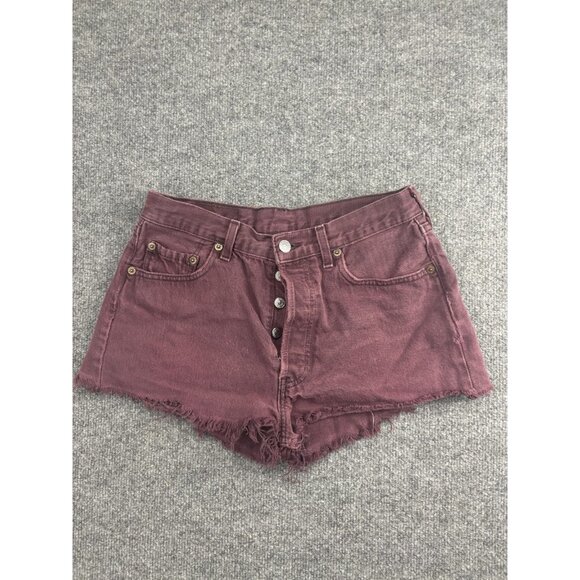 Levis 501 Shorts Womens 29 Purple High Rise Button Fly Distressed Denim Raw Hem - Picture 1 of 7